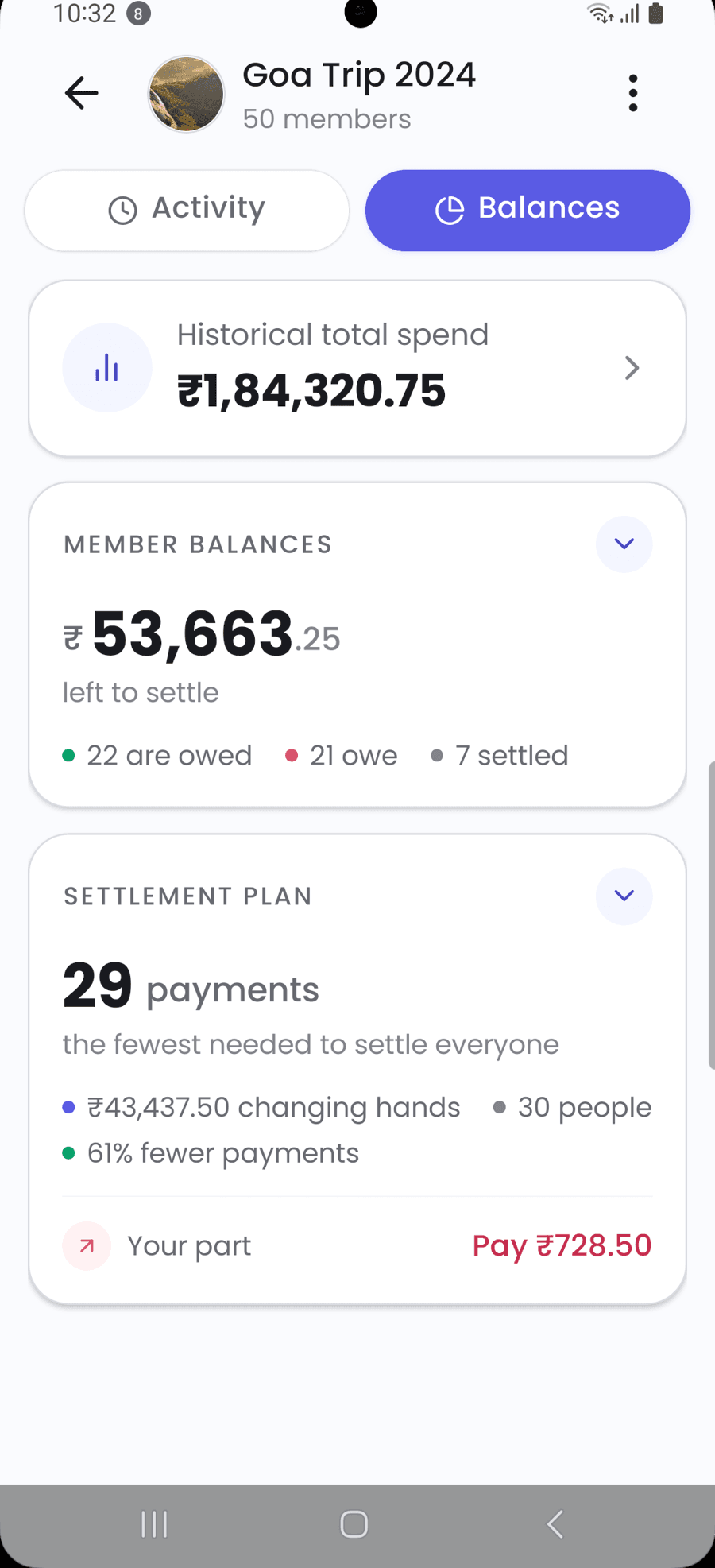 Group balances in Vyay