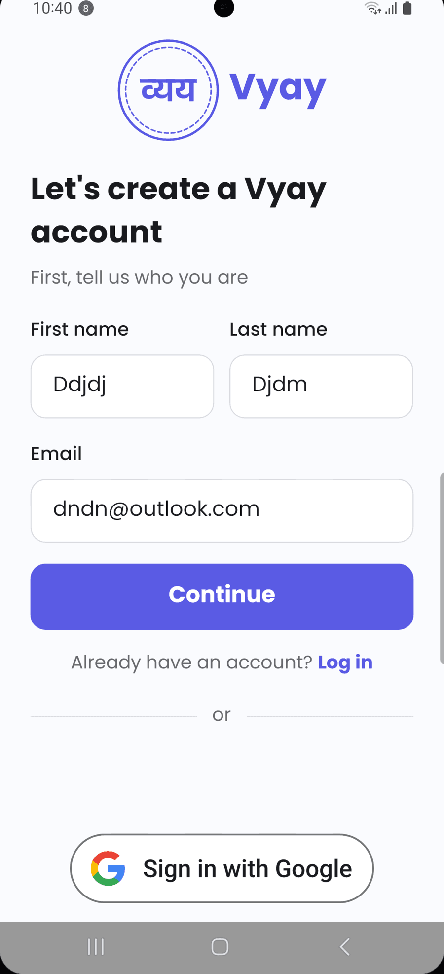 Creating a Vyay account