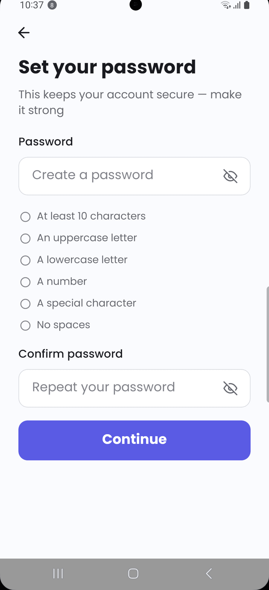 Sign-up — profile details